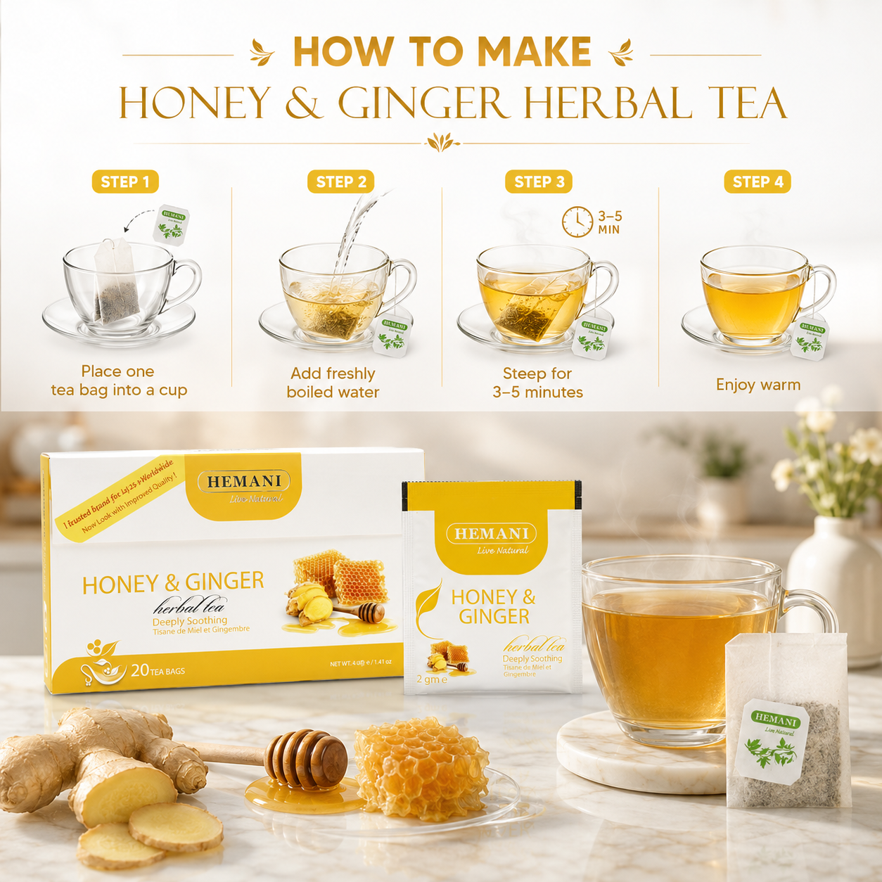 Herbal Tea - Honey & Ginger - 20 Tea Bags